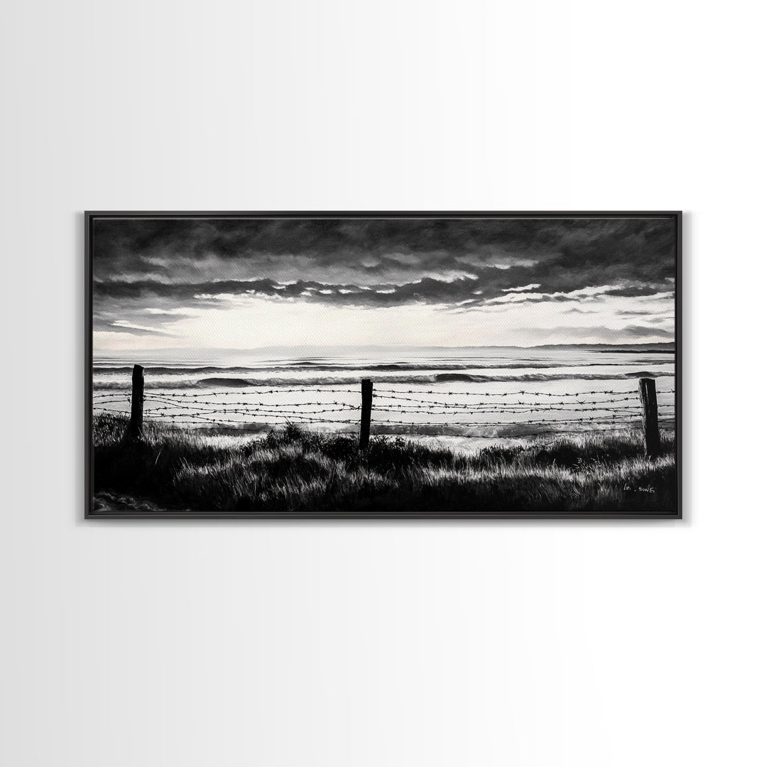 Dark Ocean, Stormy Sky, Coastal Landscape, Black and White Art, Moody Seascape, Living Room Wall Art, Nautical Decor, Framed Canvas Print