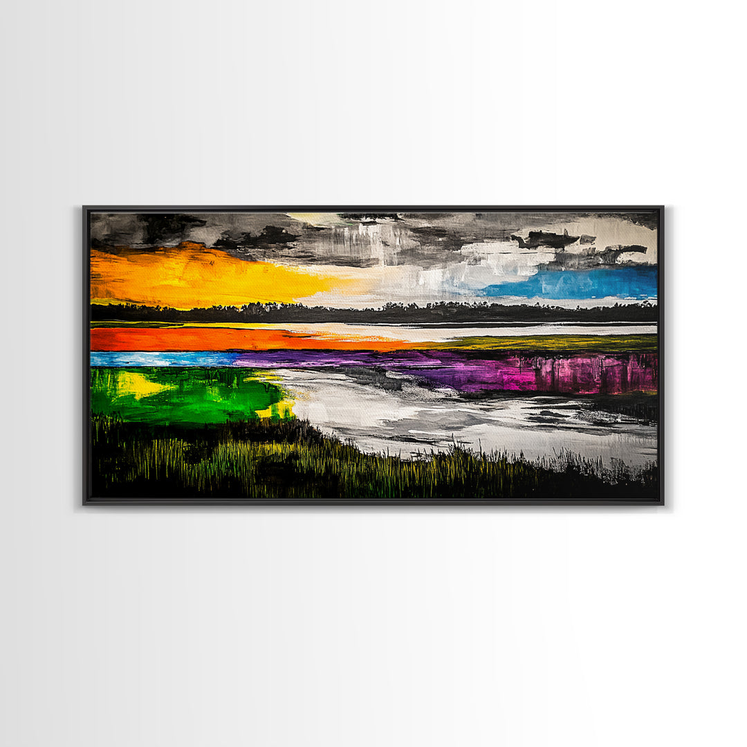 Vibrant Abstract, Modern Painting, Colorful Landscape, Framed Canvas Print, Living Room Wall Art, Bold Statement Piece, Home Decor