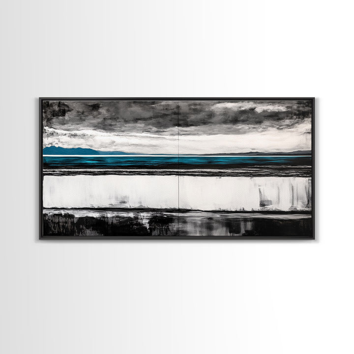 Moody Seascape, Minimalist Painting, Black and White Ocean, Framed Canvas Print, Contemporary Wall Art, Modern Coastal Home Decor