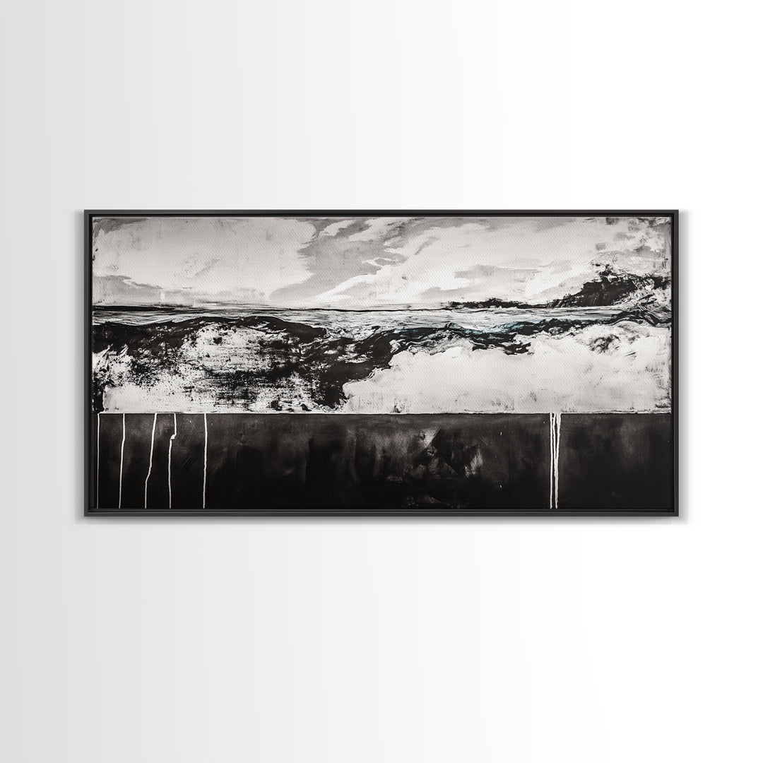 Black and White, Ocean, Waves, Minimalist, Canvas Print, Coastal Art, Nautical Decor, Bedroom Wall Art, Modern Home Decor, Fine Art Print