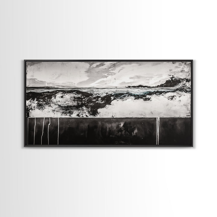 Black and White, Ocean, Waves, Minimalist, Canvas Print, Coastal Art, Nautical Decor, Bedroom Wall Art, Modern Home Decor, Fine Art Print