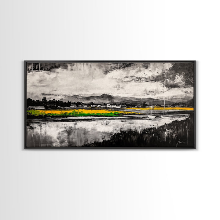 Countryside, Yellow, Landscape, Reflection, Canvas Print, Farmhouse Decor, Rustic Wall Art, Nature Art, Living Room Art, Neutral Home Decor