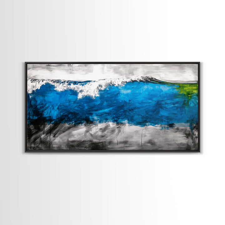 Abstract Ocean, Blue Wave, Coastal Art, Nautical Decor, Living Room Wall Art, Contemporary Seascape, Beach Theme, Framed Canvas Print