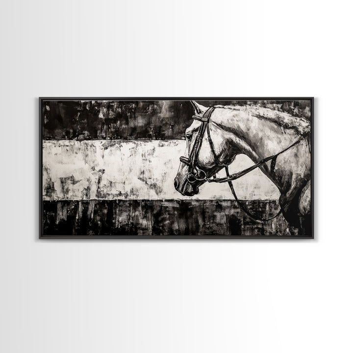 Monochrome Horse, Equestrian Wall Art, Canvas Print, Rustic Black and White Painting, Farmhouse Wall Decor, Western Wall Art