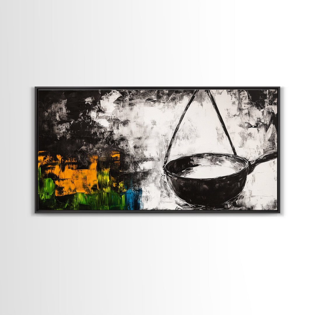 Abstract Kitchen Art, Black and White Canvas Print, Minimalist Artwork, Rustic Wall Decor, Unique Home Aesthetic, Framed Canvas Print