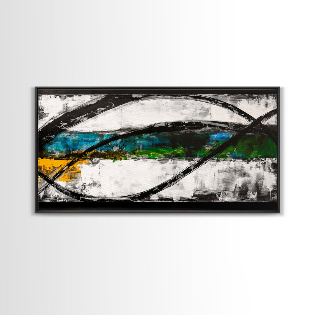 Abstract Ocean Waves, Energy, Framed Canvas Print, Modern Living Room Art, Coastal Decor, Blue Green Wall Art, Contemporary Art