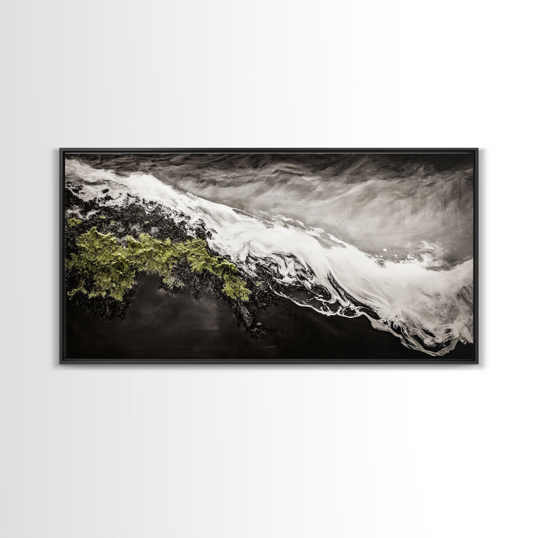 Abstract Ocean Waves, Coastal Wall Art, Modern Seascape Painting, Monochrome Beach Decor, Minimalist Black White Art, Canvas Print