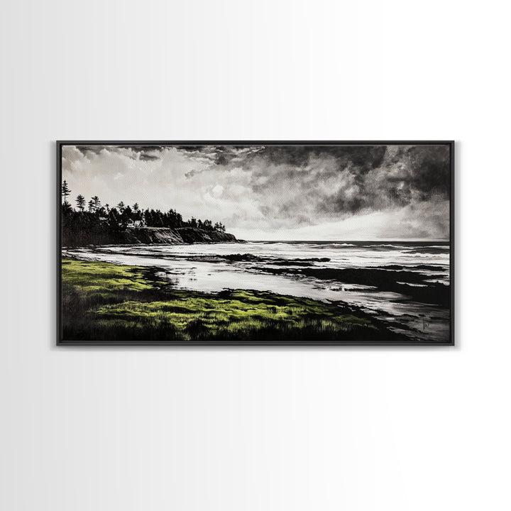 Coastal Landscape, Ocean View, Black and White Beach Art, Canvas Print, Seaside Home Decor, Nautical Wall Art, Office Artwork
