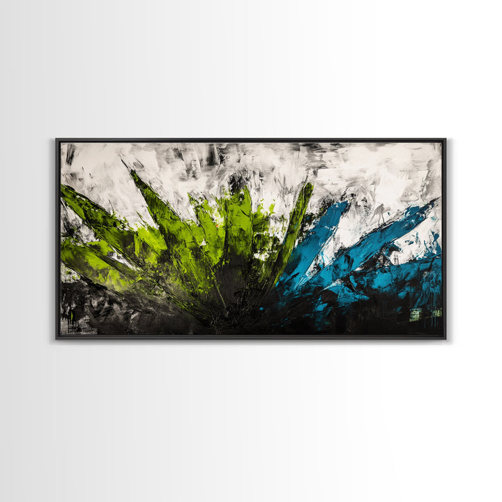 Abstract Brushstrokes, Green Blue, Modern Wall Art, Textured Painting, Large Canvas Print, Office Decor, Boho Aesthetic, Minimalist Art