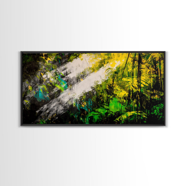 Abstract Jungle, Green Yellow, Tropical Rainforest, Canvas Print, Modern Nature Wall Art, Framed Painting, Boho Home Decor, Textured Art