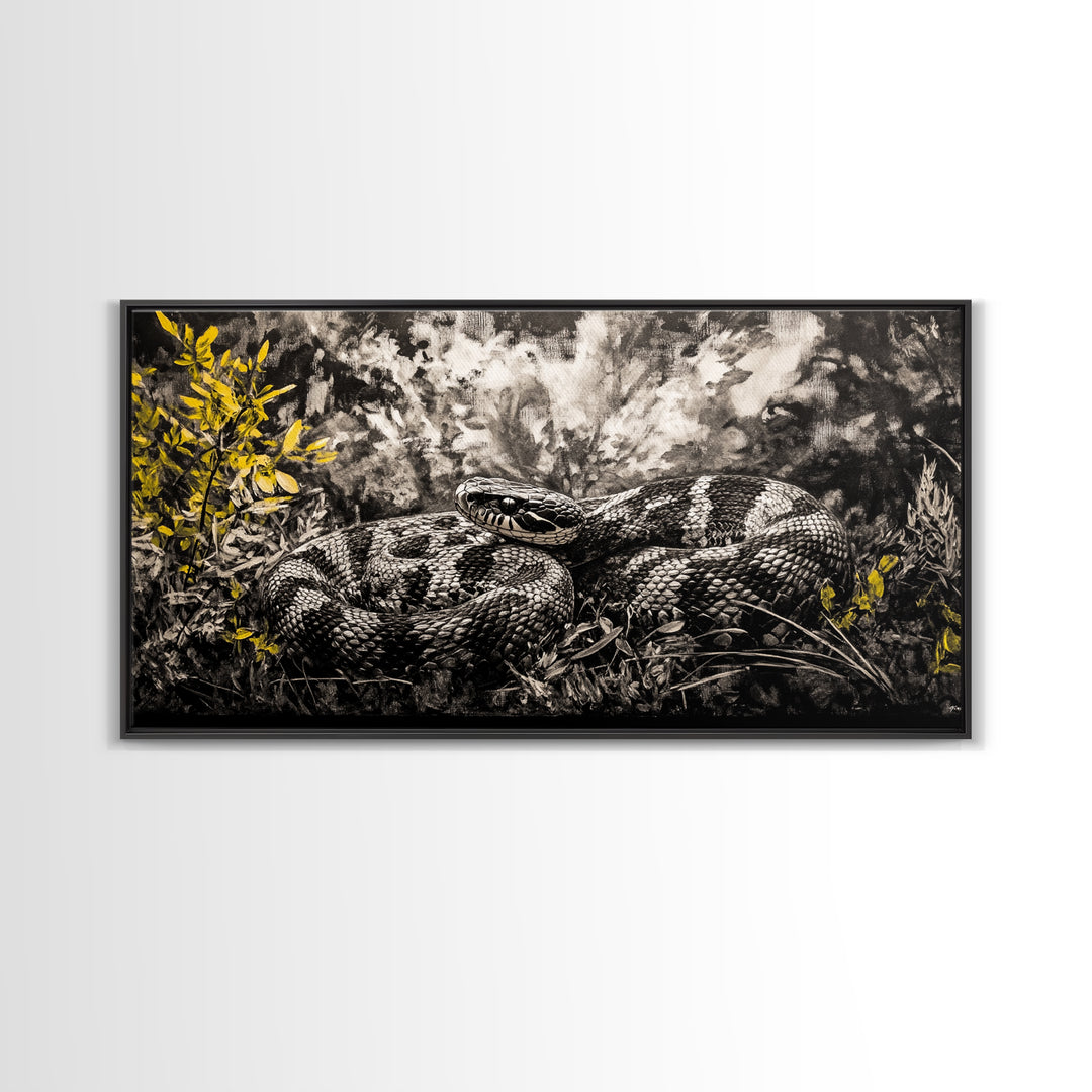 Coiled Snake, Wildlife Art, Nature Wall Art, Rustic Farmhouse Decor, Monochrome Art, Animal Painting, Bedroom Wall Art, Canvas Print