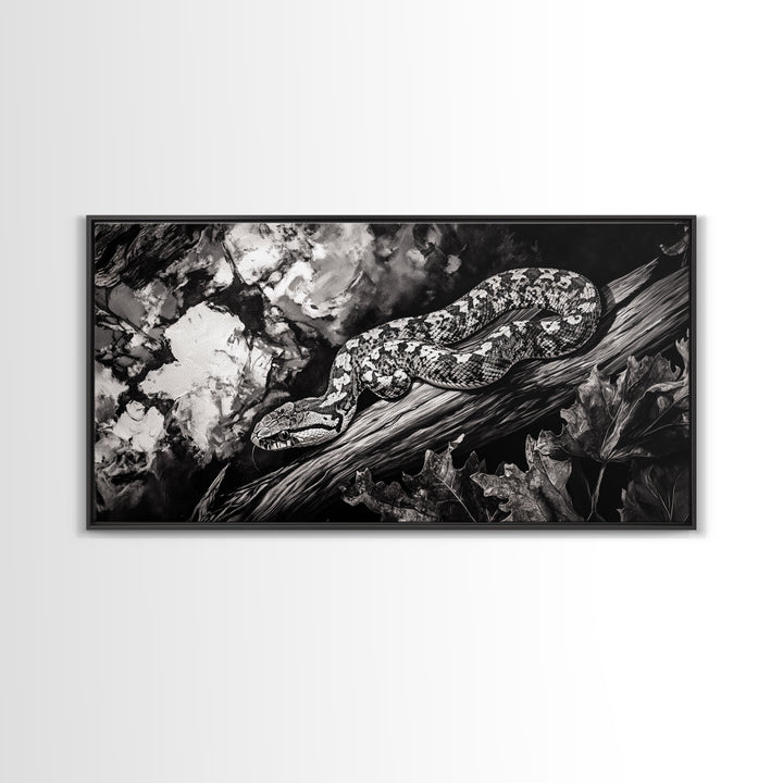 Timber Rattlesnake, Wildlife Artwork, Black and White Nature Art, Rustic Home Decor, Forest Animal Print, Living Room Art, Canvas Print