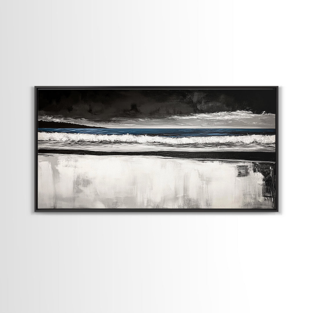 Stormy Beach, Coastal Landscape, Black and White Ocean Art, Moody Seascape, Nautical Home Decor, Modern Minimalist Art, Canvas Print