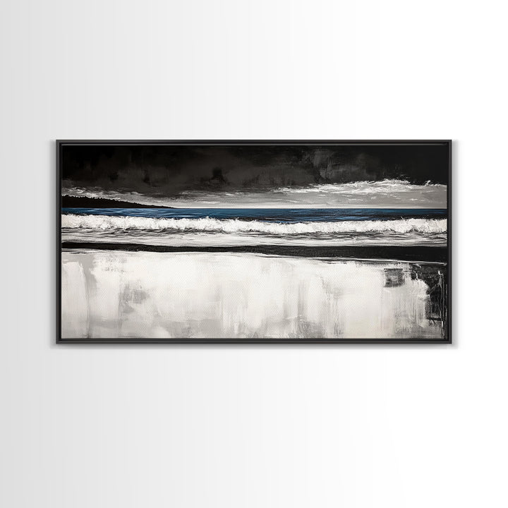 Stormy Beach, Coastal Landscape, Black and White Ocean Art, Moody Seascape, Nautical Home Decor, Modern Minimalist Art, Canvas Print