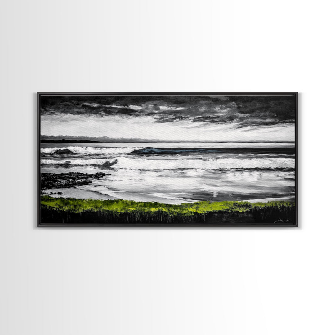 Stormy Coast, Ocean Waves, Black and White Seascape, Coastal Home Decor, Nautical Art, Living Room Wall Art, Canvas Print