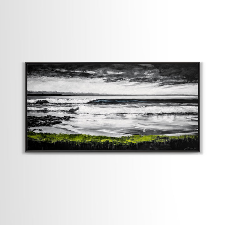 Stormy Coast, Ocean Waves, Black and White Seascape, Coastal Home Decor, Nautical Art, Living Room Wall Art, Canvas Print