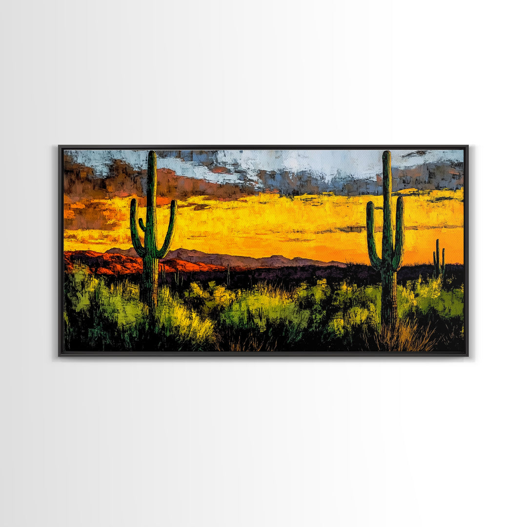 Desert Cactus, Western Sunset Art, Vibrant Landscape Canvas Print, Rustic Home Decor, Southwestern Wall Art, Office Art