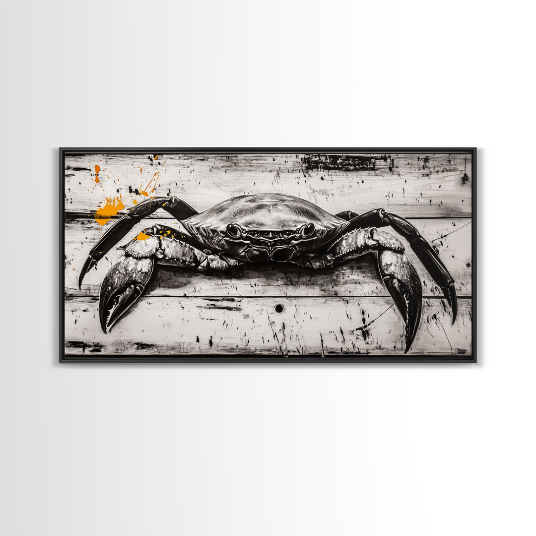 Crab Art, Coastal Kitchen, Nautical Wall Art, Framed Canvas Print, Beach House Decor, Seafood Art, Rustic Ocean Art