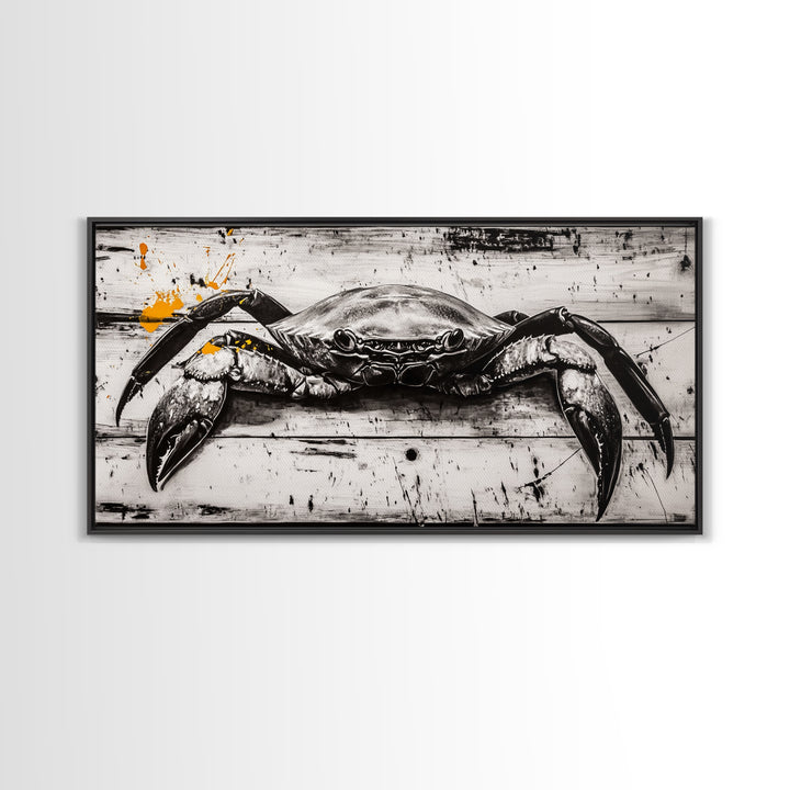 Crab Art, Coastal Kitchen, Nautical Wall Art, Framed Canvas Print, Beach House Decor, Seafood Art, Rustic Ocean Art