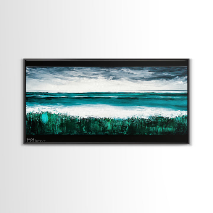 Ocean Waves, Blue Sea, Modern Coastal Art, Framed Canvas Print, Large Wall Art, Beach House Decor, Minimalist Art, Living Room Wall Art