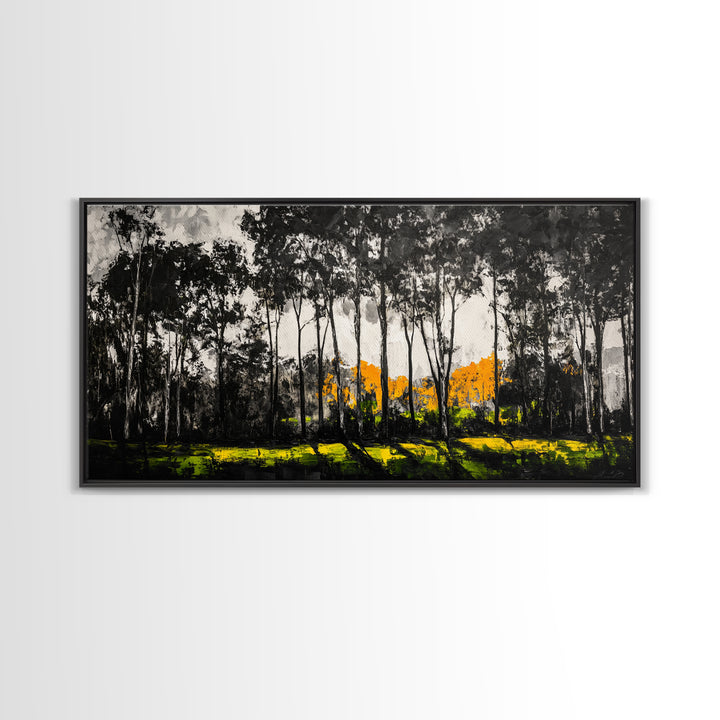 Autumn Trees, Woodland Scene, Black and White Forest, Framed Canvas Print, Nature Landscape Art, Fall Decor, Living Room Art, Rustic Art
