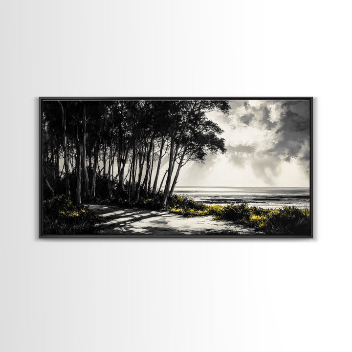 Forest Path, Coastal Landscape, Black and White Art, Tranquil Scene, Nature Wall Art, Minimalist Decor, Living Room, Canvas Print