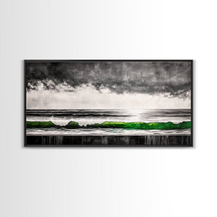 Green Wave, Stormy Ocean, Surreal Seascape, Canvas Print, Nautical Wall Art, Bathroom Wall Art, Contemporary Art Decor