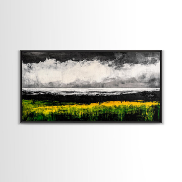 Abstract Coastal Art, Ocean Horizon, Dramatic Sky, Framed Canvas Print, Large Wall Art, Modern Living Room Decor, Beach House Art