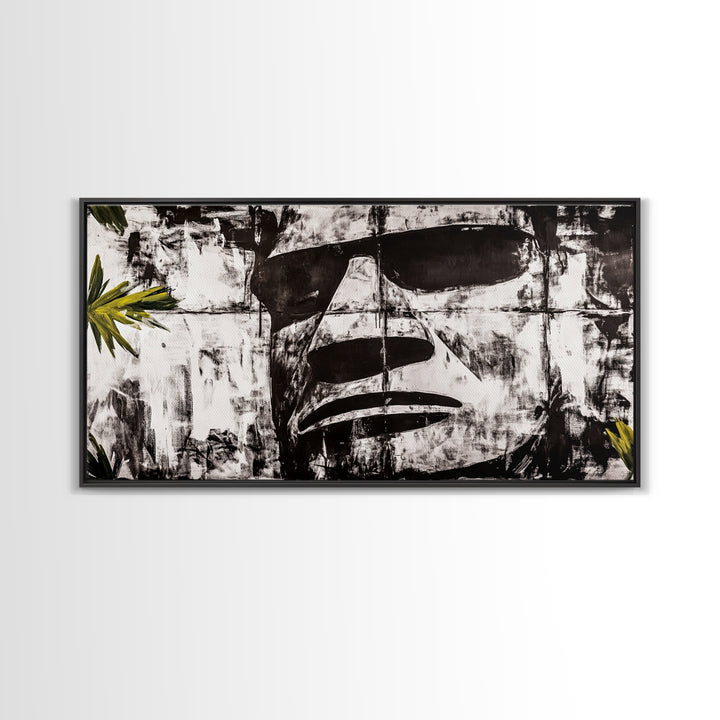 Monochrome Face Art, Edgy Black White Painting, Street Art Print, Urban Loft Decor, Framed Canvas Print, Unique Statement Piece