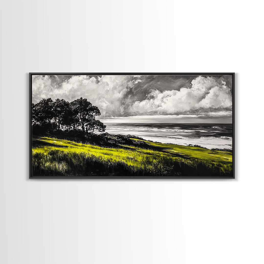 Coastal Landscape, Ocean View, Sunset Wall Art, Seaside Decor, Modern Seascape, Framed Canvas Print, Living Room Wall Art, Beach Painting