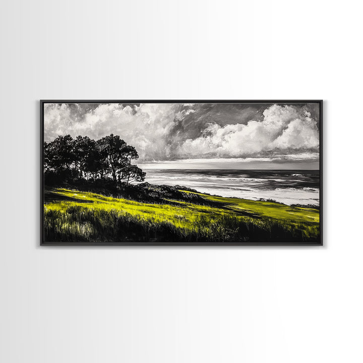 Coastal Landscape, Ocean View, Sunset Wall Art, Seaside Decor, Modern Seascape, Framed Canvas Print, Living Room Wall Art, Beach Painting