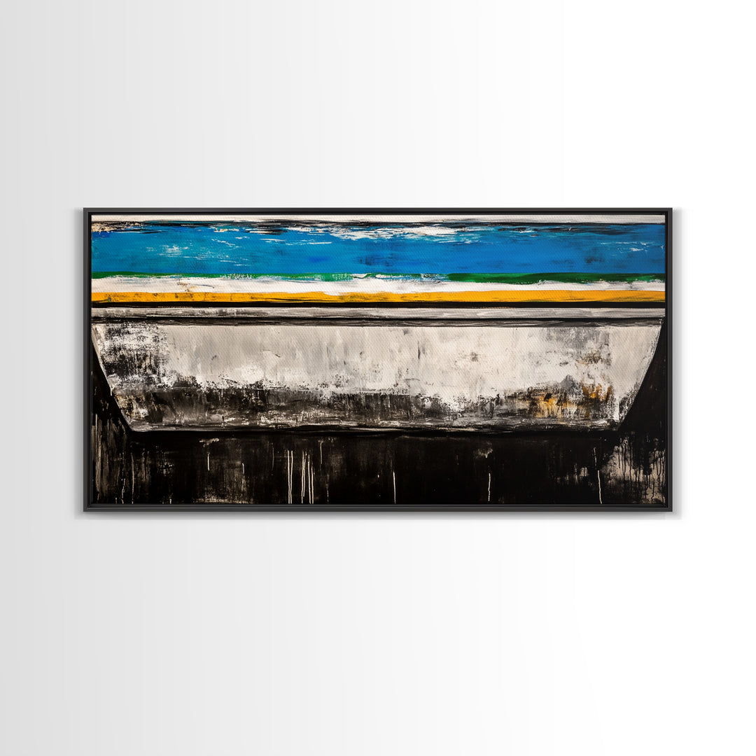 Abstract Boat, Coastal Wall Art, Nautical Decor, Large Canvas Print, Beach House Art, Modern Art, Living Room Wall Art, Blue Art