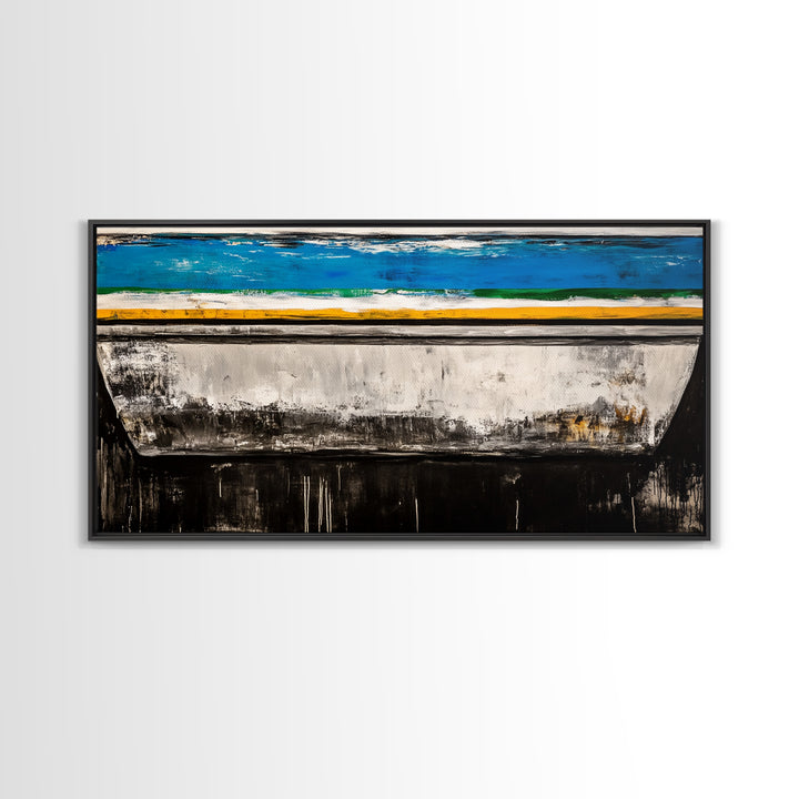 Abstract Boat, Coastal Wall Art, Nautical Decor, Large Canvas Print, Beach House Art, Modern Art, Living Room Wall Art, Blue Art