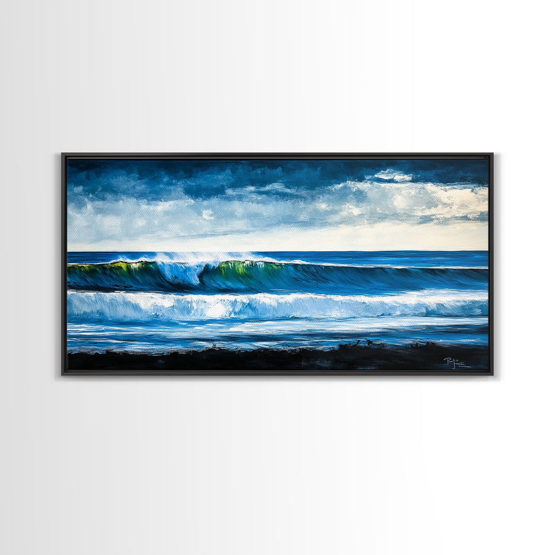 Rolling Waves, Deep Blue, Surf Art, Framed Canvas Print, Ocean Themed Decor, Beach House Art, Living Room Wall Art, Coastal Home Accent