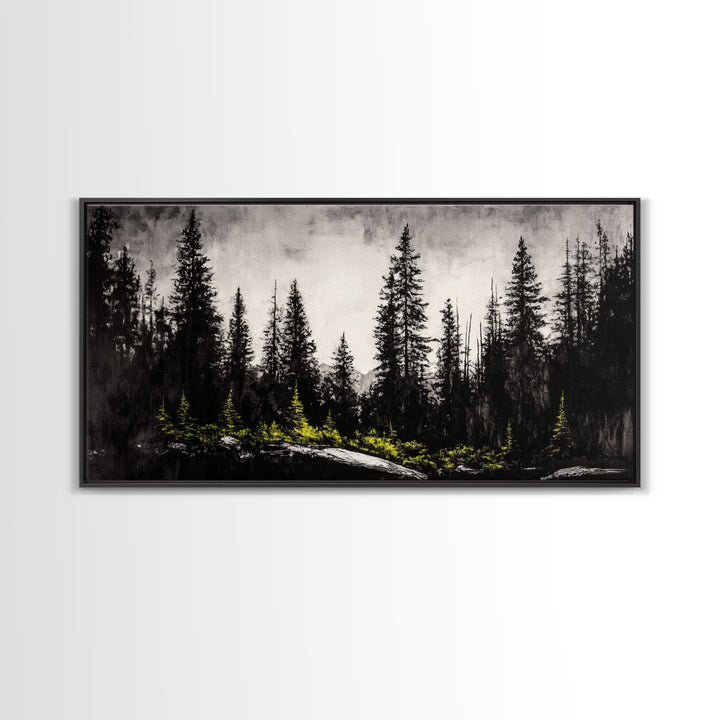 Black Forest, Dark Landscape, Modern Wall Art, Minimalist Nature, Moody Trees, Framed Canvas Print, Living Room Decor, Rustic Cabin Art