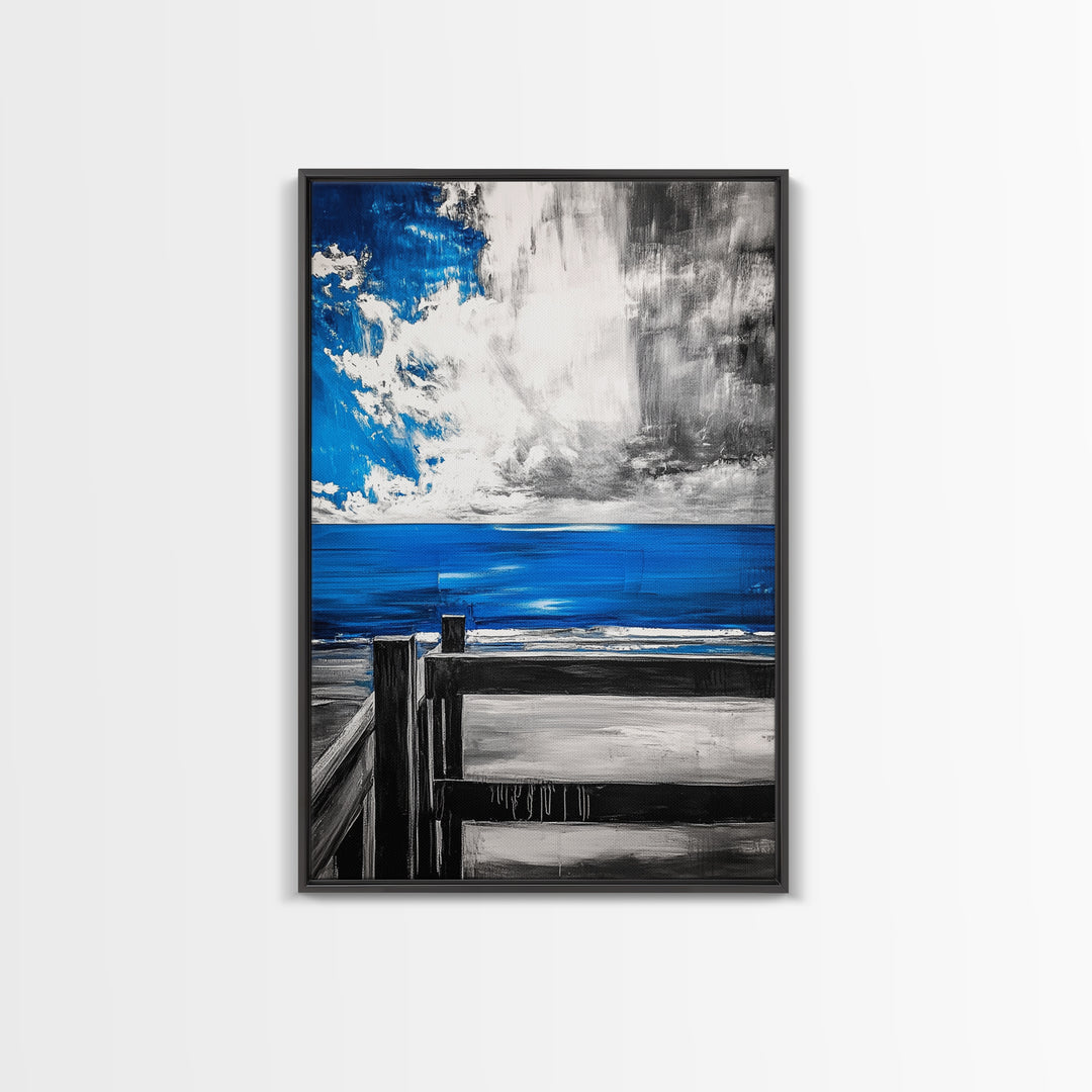 Ocean View, Coastal Art, Blue Sky, Beach Decor, Framed Canvas Print, Nautical Wall Art, Living Room Art, Modern Art, Beach House Wall Art