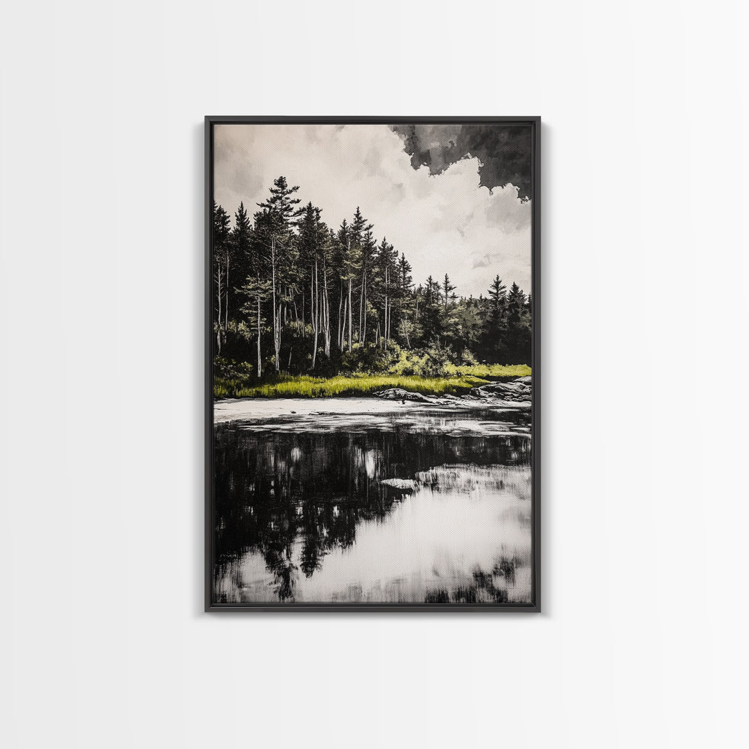 Coastal Serenity, Black and White Wall Art, Ocean Waves, Minimalist Landscape, Nautical Home Decor, Modern Art, Framed Canvas Print