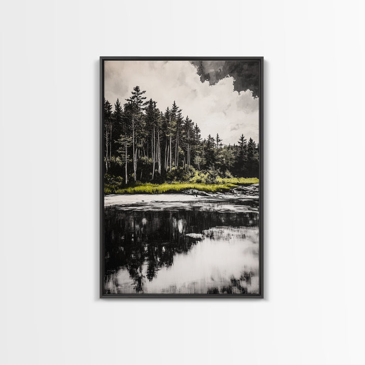 Coastal Serenity, Black and White Wall Art, Ocean Waves, Minimalist Landscape, Nautical Home Decor, Modern Art, Framed Canvas Print