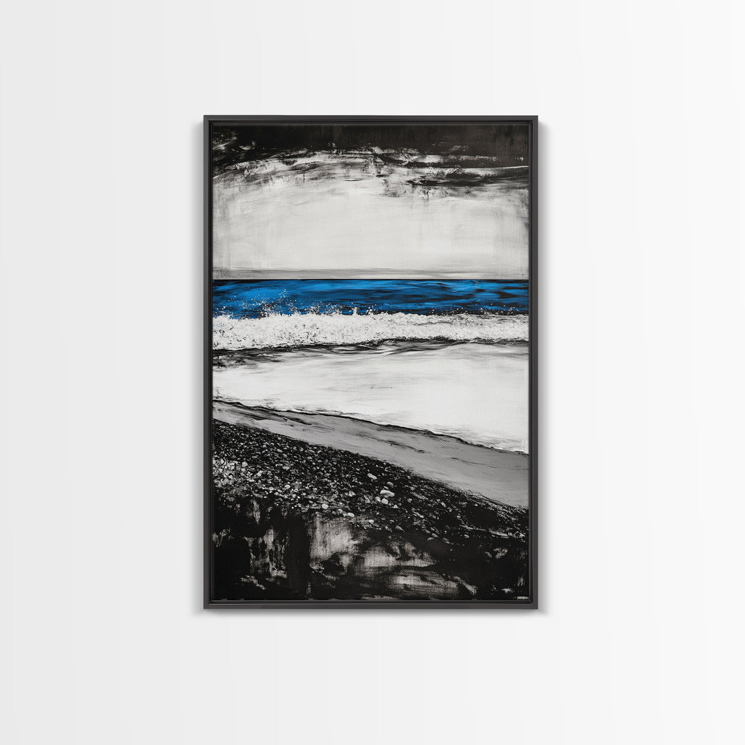 Coastal Shore, Beach Wall Art, Minimalist Seascape, Ocean Waves, Black and White Art, Nautical Decor, Relaxing Home Art, Canvas Print