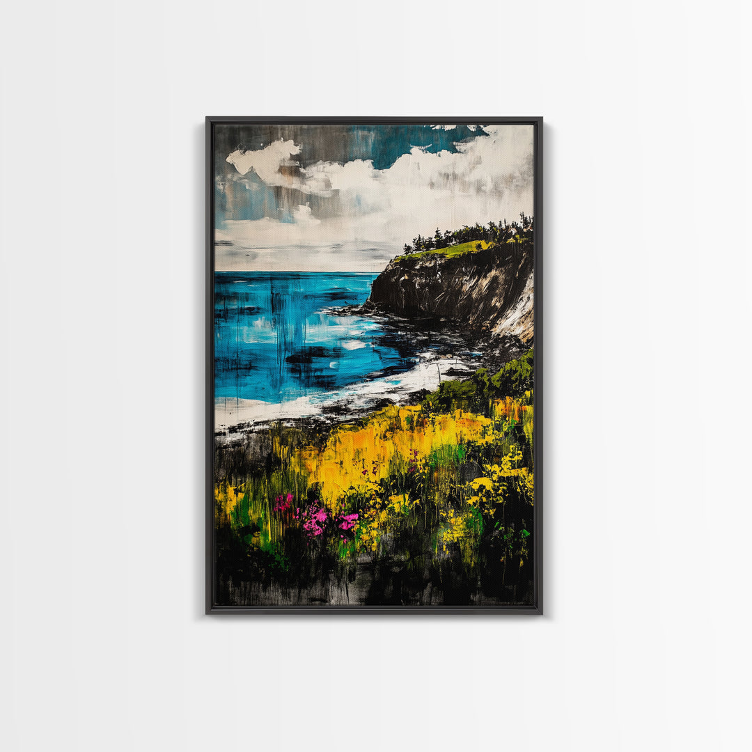 Cliffside View, Ocean Landscape, Coastal Wall Art, Nature Inspired, Scenic Seascape, Tranquil Home Decor, Blue Tones, Canvas Print