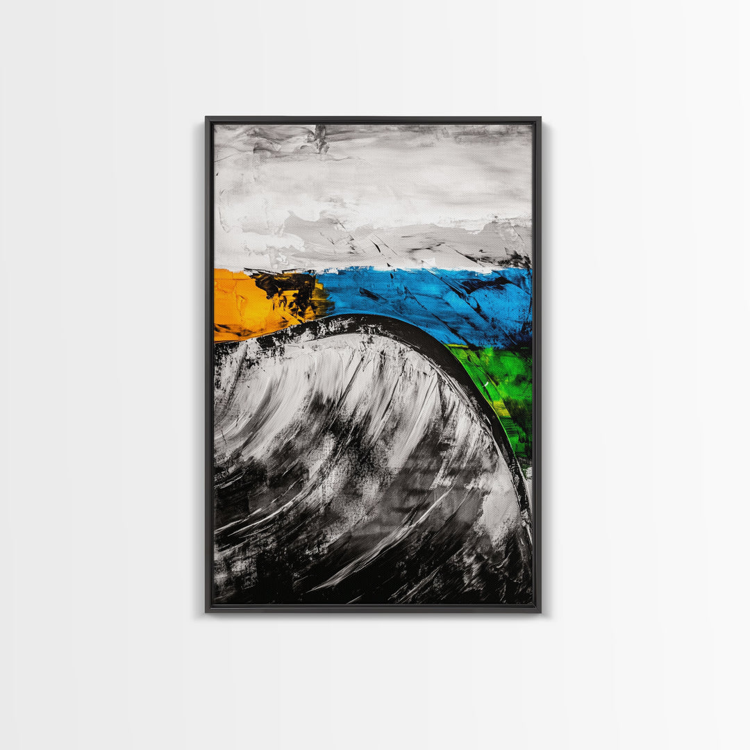 Rolling Waves, Abstract Ocean, Coastal Expression, Textured Seascape, Framed Canvas Print, Modern Beach House Decor, Bathroom Wall Art