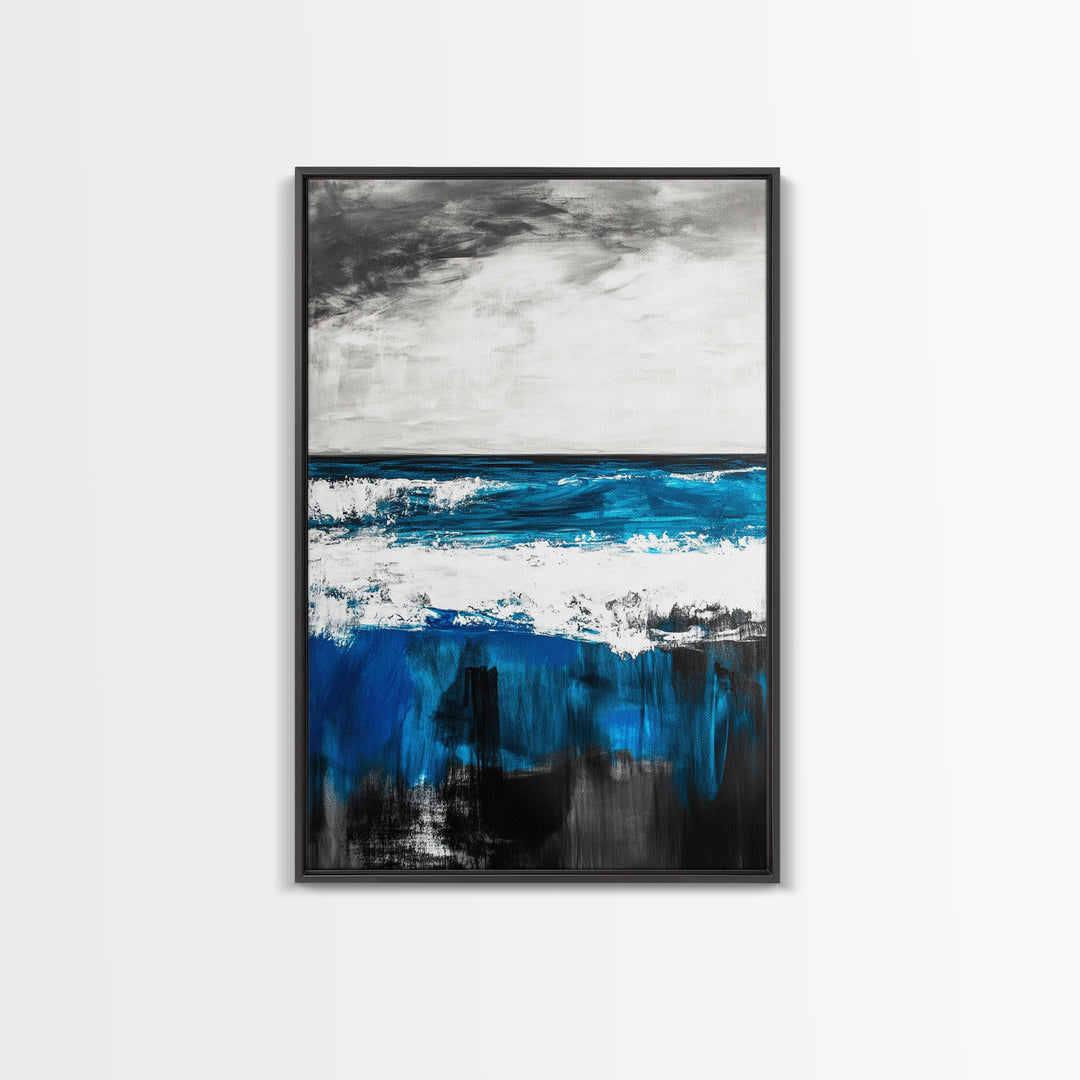 Blue Ocean, Coastal Landscape, Modern Art, Framed Canvas Print, Beach House Decor, Contemporary Seascape, Living Room Wall Art