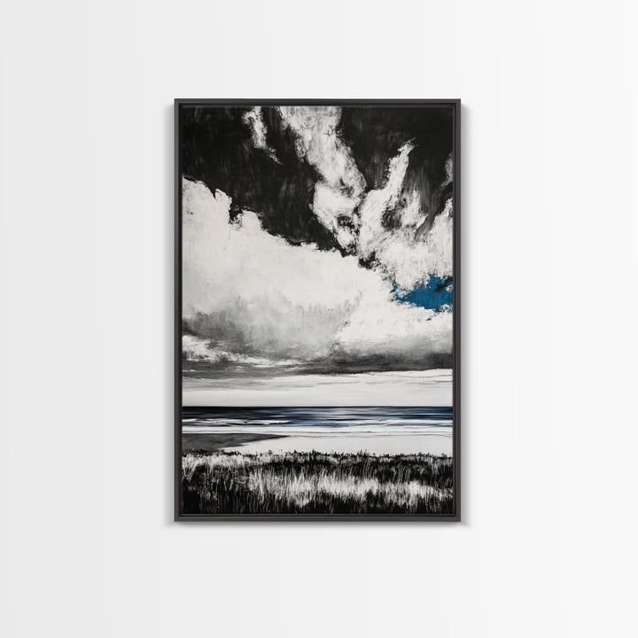 Ocean Serenity, Coastal Wall Art, Minimalist Seascape, Beach House Decor, Monochrome Landscape, Tranquil View, Canvas Print
