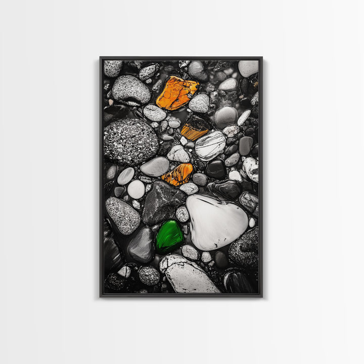 River Pebbles, nature-inspired art, stone texture decor, minimal wall art, earthy tones painting, framed canvas print, bathroom decor