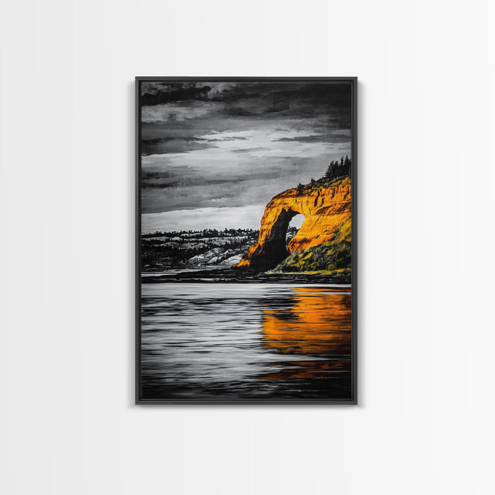 Coastal Arch, Ocean Canvas Print, Seascape Wall Art, Nautical Home Decor, Living Room Artwork, Black and White Landscape