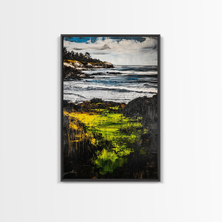 Coastal Serenity, Ocean Landscape Painting, Vibrant Nature Art, Beach House Decor, Framed Canvas Print, Modern Farmhouse or Bedroom Wall Art