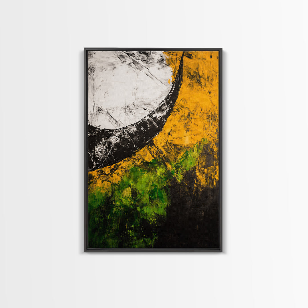 Abstract Horn, Black and Yellow Modern Painting, Bold Expressionist Art, Framed Canvas Print, Contemporary Office or Loft Wall Decor