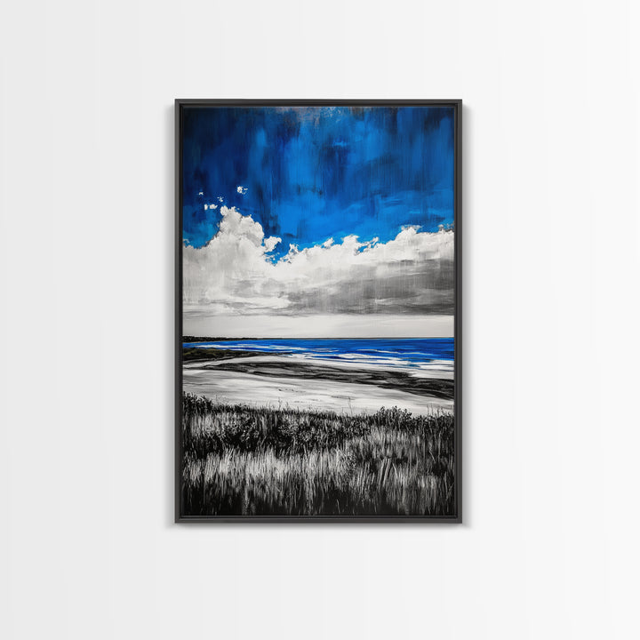 Blue Ocean, Coastal Wall Art, Beach House Decor, Minimalist Landscape, Nautical Aesthetic, Living Room Canvas Print, Ocean Lover Gift