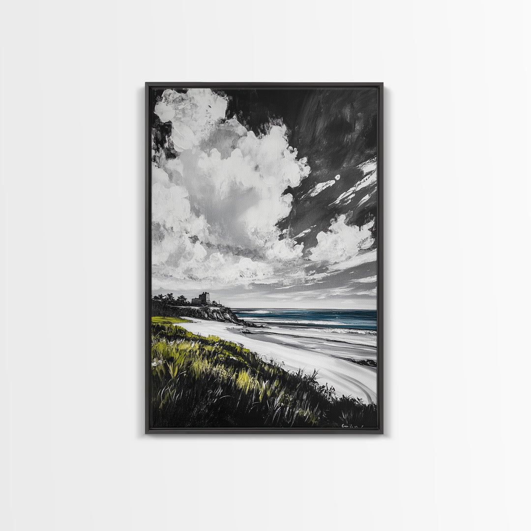 Castle View, Dramatic Seascape Art, Coastal Landscape Print, Nautical Decor, Ocean Lover Gift, Framed Canvas Print, Travel Aesthetic