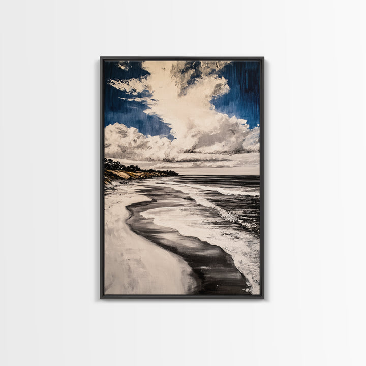 Rolling Waves, Serene Beach Wall Art, Coastal Home Decor, Nautical Aesthetic, Peaceful Ocean Print, Framed Canvas Print, Modern Seascape